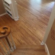 Refinished rotary peeled Red Oak flooring, staircase and rail