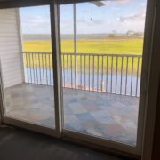 Leveling condo subfloors - view over patio.