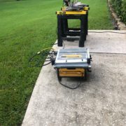 Saws set up on the back patio.