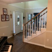 Stained, finished Red Oak floor and stair rail