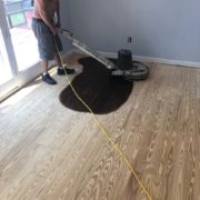 Buffing stained Southern Yellow Pine flooring