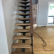 Sanded Southern Yellow Pine plank flooring and White Oak stair treads