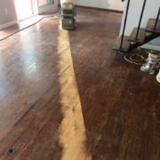 Sanding Southern Yellow Pine plank flooring