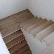 Engineered White Oak flooring stair treads, installed