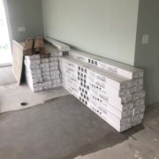 Boxes of White Oak flooring on leveled subfloor