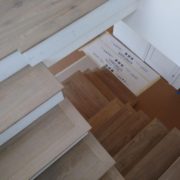 Engineered White Oak flooring stair treads, installed