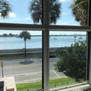 View of St. Augustine harbor during break from Sanding heart pine flooring