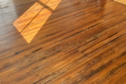 Old Heart Pine wood flooring, prior to refinishing.