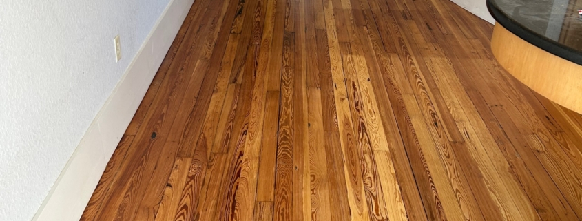 Old Heart Pine floors, refinished by Dan's Floor Store.