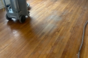 Sanding Red Oak flooring.