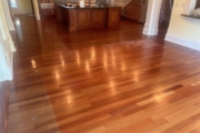 Brazilian Cherry wood flooring before refinishing.