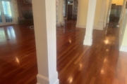 Brazilian Cherry wood flooring before refinishing.