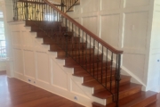 Refinished Brazilian Cherry wood floors and stairway.