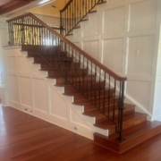 Refinished Brazilian Cherry wood floors and stairway.