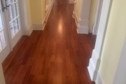 Refinished Brazilian Cherry wood floors and stairway.