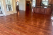 Refinished Brazilian Cherry wood floors and stairway.