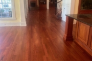 Refinished Brazilian Cherry wood floors and stairway.