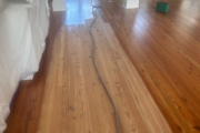 Refinishing Heart Pine flooring downstairs.