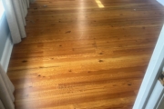 Refinishing Heart Pine flooring downstairs.