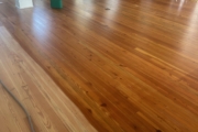 Refinishing Heart Pine flooring downstairs.