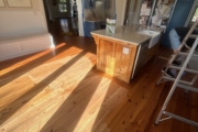 Refinishing Heart Pine flooring downstairs.