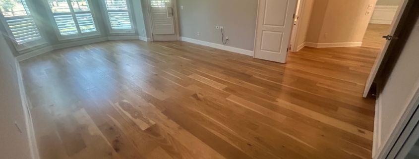 Wire brushed White Oak flooring after refinishing.