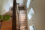 Sanding stairs.