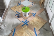 Laying out custom breezeway flooring.